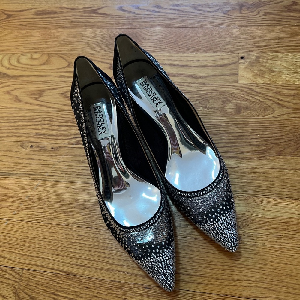 Badgley Mischka Glittering Black and Silver Heels